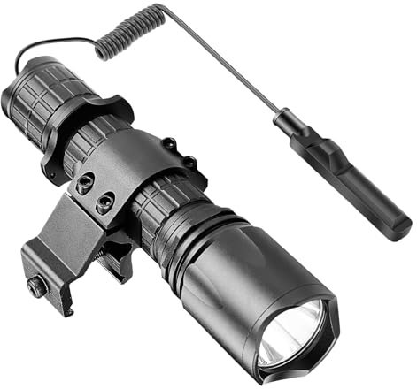 zekbil Torcia tattica Picatinny Rail da 5000 lumen, 5 modalità, ricaricabile tramite USB, con interruttore a pressione, ideale per caccia, campeggio e operazioni tattiche