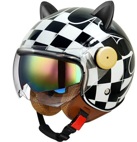 Retro Jethelm Motorradhelm mit Brille, ECE Zertifiziert Open Face Helm, Herren Damen Cool Helm Abs-Schale Kombiniert Eps-Pufferschicht, Um Die Kopfsicherheit Wirksam Schützen F,S=(55-56CM)