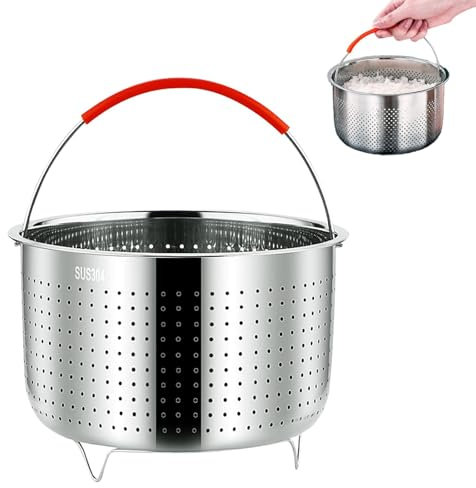 Dampfgarer Einsatz, Dämpfeinsatz aus Edelstahl 304 mit Silikongriff, Dämpfeinsatz für Topf, Wiederverwendbar Edelstahl Dampfgarer Einsatz Dämpfkorb für Außendurchmesser 21,6cm, für Fisch Steamer, 6L