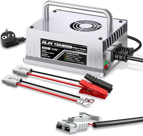 58,4 V 15 A Chargeur LiFePO4 pour batteries rechargeables à cycle profond de phosphate de fer et de lithium de 48 V (51,2 V)