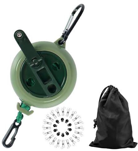 Tendedero retráctil portátil de 10 m, con 10 hebillas fijas y 20 clips, para interiores y exteriores, para jardín, balcón, camping, viajes