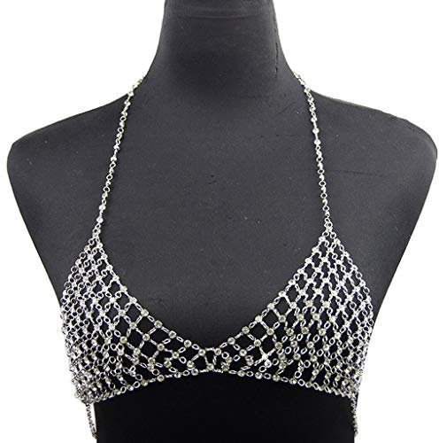 Catena di cristallo reggiseno in cristallo per la vita con strass catena superiore del brasier gioielli per il corpo dorato per donne e donne, talla única, come descritto