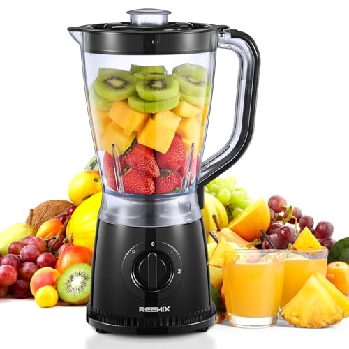 Reemix Standmixer 500W, 1,5L, 2 Stufen, Pulse, Edelstahlmesser | 1,5L Mixbecher, 500W, 2 Stufen + Pulse; klare 2-Minuten-Nutzung für Smoothies und Shakes.
