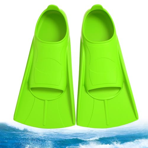 Pinne da nuoto per bambini, 100% silicone, pinne corte in silicone, pinne da snorkeling, pinne leggere, corte da allenamento, pinne da allenamento, per ragazzi e ragazze, taglie XS-verde