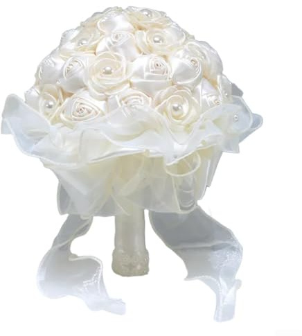 HEIBTENY Bouquet di fiori artificiali in seta fatti a mano per damigelle d'onore, bianco, rosa, vino, rosso, cerimonia nuziale, scenografia, 23 x 18 cm (bianco)