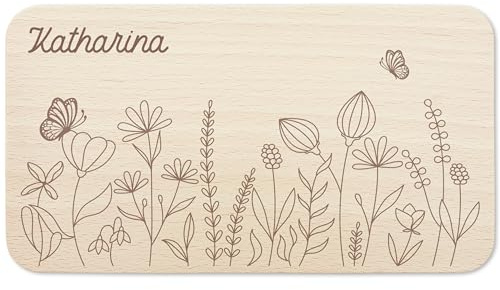 Frühstücksbrettchen Holz Mädchen personalisiert Holzbrett für Kinder Geschenk Baby Wildblumen Holzbrettchen Brettchen Frühstücksbrett mit Gravur