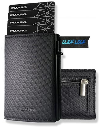 PMARQ Cartera Tarjetero Bloqueo RFID con Monedero Microfibra de Carbono | Billetera Minimalista Porta Tarjetas de Crédito para Hombre y Mujer (Protección RFID), Billetes y Monedas