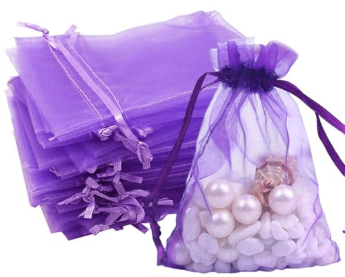 Organza Beutel mit Kordelzug, 50 Stück 20 × 30 cm Geschenk Hochzeit Säckchen, Organza Geschenk Schmuckbeutel, Hochzeit Bonbonsbeutel für Oder Fest Party(Lila)