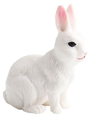 HUVZOR Modelo simulado de conejo blanco en miniatura, animales de juguete, Figura Animal Realista, Juguete de Zoo, Regalo Ideal para niños y niñas, decoración para cumpleaños, Desde 3 años
