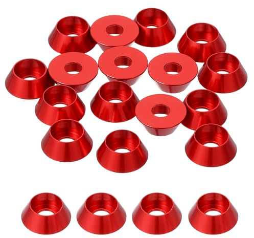 QUARKZMAN Paquete De 20 Arandelas Cónicas M4. Juntas De Aluminio (Rojo) | Anodizado, Arandelas De Cabeza Cónica, Para Tornillos, Accesorios De Modelos RC/FPV/PC/Drone/Mecánicos.