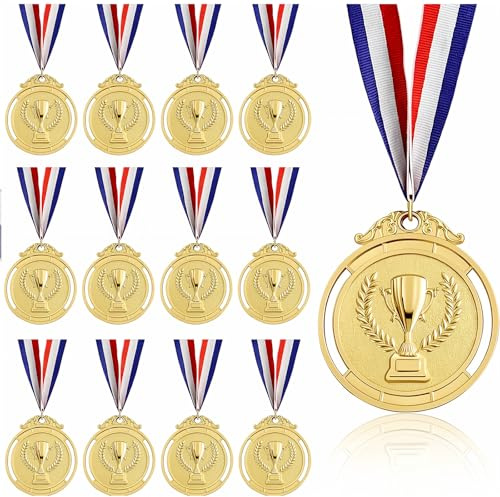 Dexpally 12 Pezzi Medaglie, Medaglia in Metallo, Medaglia d'oro per Compleanno Bambini, Medaglie Vincitore Oro, Medaglia d'oro in Metallo con Nastro, per Bambini, Adulti, Calcio, Souvenir Sportivo