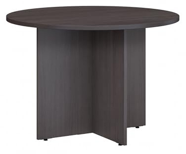Bush Business Furniture 42-inch Round Conference Table with Wood Base, Circular Meeting Room Desk for 4 Users, Storm Gray