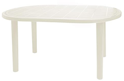 RESOL Gala Mesa Jardín Comedor Exterior 140x90 Rectangular para 4 o 6 Personas | Agujero Central para Sombrilla | Protección UV para Uso en Patio, Terraza o Porche - Blanca