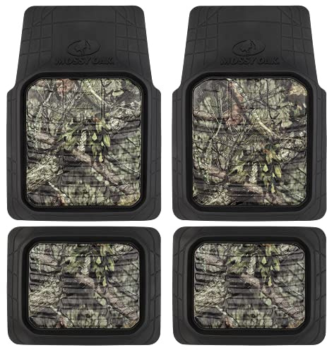 Mossy Oak Heavy Duty Deep Dish Rubber Floor Mats - All Weather Protection - Trim to Fit for Car, SUV, Van, Trucks (4 Pcs) - Official Licensed Product