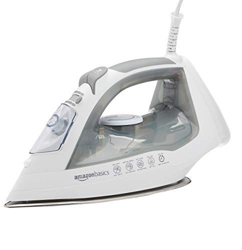 Amazon Basics Steam Iron for Clothes with Safety Auto Shut-Off, Handheld Garment Steamer, Wrinkle Remover, Stainless Steel Soleplate, Anti-Drip, 1700-Watt, 1.62ft, Gray