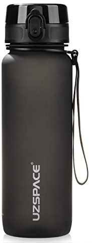 UZSPACE Sports Water Bottle with Strainer - BPA Free Drinking Bottles for Adults - Gym Water Bottle 800ml with Capacity Scale - Daily Water Intake Bottle for School or Fitness & Outdoors Black