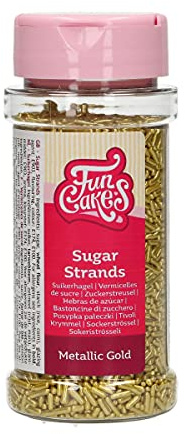 FunCakes Sugar Strands Zuckerstreusel, Metallic Gold, 80 g | Guter Geschmack, Perfekt zum Dekorieren von Eis, Kuchen, Cupcakes, Cake Pops, Donuts und Kekse, Sprinkle Streusel Mix