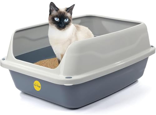CAT CENTRE Big Open Cat Litter Tray, Grey, 56cm, Extra Deep, Detachable Rim