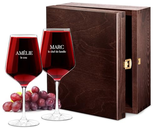 Maverton Set de 2 verre a vin en Cristal, Verres gravés 530 ml | Verres XL Cadeau Personnalisé, Cadeau couple, Set a vin pour parents, cadeau mariage, Chef