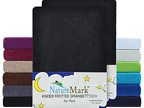 NatureMark Lot de 2 draps-housses pour enfant – Tissu éponge super doux, doux pour la peau et facile d'entretien – Parfait pour les nuits calmes – 70 × 140 cm, noir