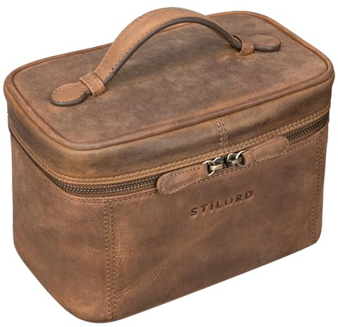 STILORD Aden Kulturbeutel Leder Groß Waschtasche Toilettentasche Reise Kosmetiktasche mit Allround Reißverschluss und Henkel Vintage Echtleder Farbe:schwarz
