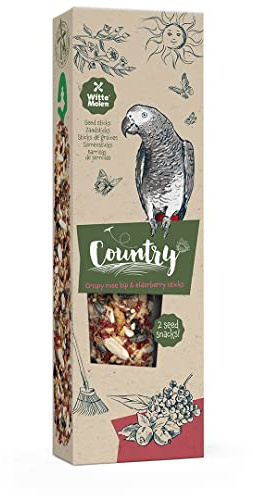 Witte Molen, Country Sticks Papagei Hagebutte & Holunder 140 g, 3-lagiger Nagungsstift, reich gefüttert, gebacken, eine köstliche Leckerei für alle Vögel