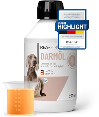 ReaVET Aceite para el Intestino de Perros 250ml - Apoya la digestión y Flora intestinal. Alivia el estreñimiento y Problemas digestivos, sin ser un remedio ni un laxante