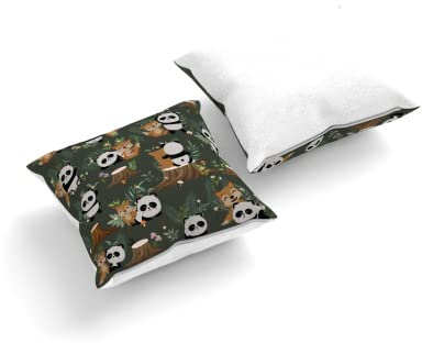 easyprint Kissen Bedruckt | Design Tierische Freunde | 40 x 40 cm | Geschenk | Kuschelkissen | Dekokissen | Kinderkissen | Motivkissen | Pandabär | Fuchs