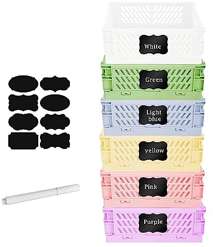 6 Cassette Plastica Impilabili,Cestino Portaoggetti,15×10×6cm Cestini Pieghevoli di Stoccaggio,Pieghevole Scatole di Immagazzinaggio Colorato Scatola di Stoccaggio Adatto per la Cucina,Bagno,Ufficio