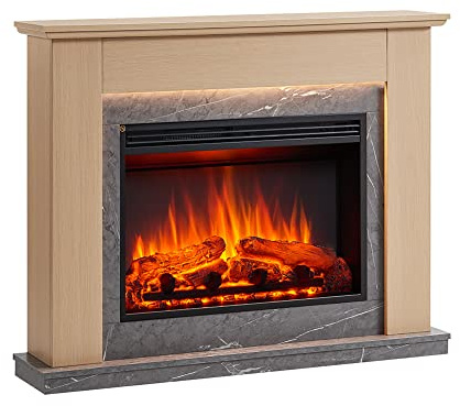 FLAMME 44 Freestanding Electric Fireplace Suite, Valenza, Natural Oak