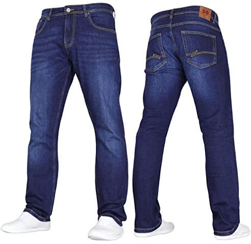 Crosshatch Mens Stretch Straight Leg Classic Regular Fit Basic Denim Jeans, 5 Pocket, Zipper, Solid, 30, 32 or 34 inches Dark Wash 30W X 32L