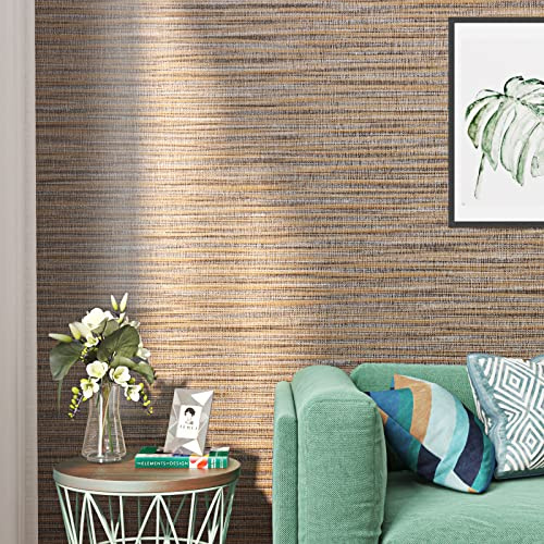 FunStick 24x394 Textured Tan Brown Wallpaper Peel and Stick Grasscloth Wallpaper Rolls for Bedroom Bathroom Living Room Walls Thick Removable Brown Contact Paper Peel and Stick for Cabinets Cubicle