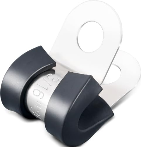OURU 100PCS Cable Clamps 3/16 Inch 304 Stainless Steel Cable Clamps Rubber Coated Cushioned Insulated Cable Clamp,Automotive Wire Clamps,Pipe Clamps,Metal Clamp for Tube,Wire Cord Installation(5mm)