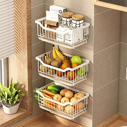 HJXGQJM Cestas De Frutas Y Verduras Colgantes De 3 Niveles, Frutero De Acero Inoxidable, Cesta De Almacenamiento Montada En La Pared Estante para Frutas y Verduras(White,34x17.5x11cm)
