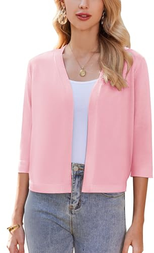 Zeagoo Boléro Festif Élégant Cardigan Court Boléro Veste Manches 3/4 Élégant Veste Ouvert Devant Cardigan Casual Solid Top S-XXL