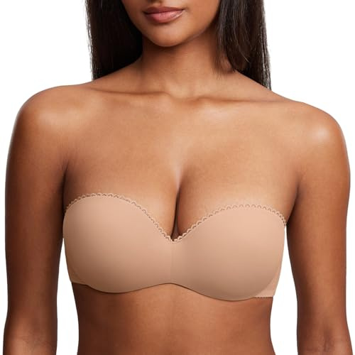 DOBREVA Women's Strapless Push Up Bra Padded Underwire Boost Cups Multiway Bandeau Bra Natural 32B