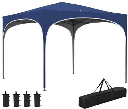 Pavillon Outsunny 2,95 x 2,95 cm Pavillon Pliant avec Protection UV, Pop up réglable en Hauteur avec Sac de Transport, Sac de Sable, Tente de Jardin pour Balcon, terrasse, Oxford, Acier, Bleu
