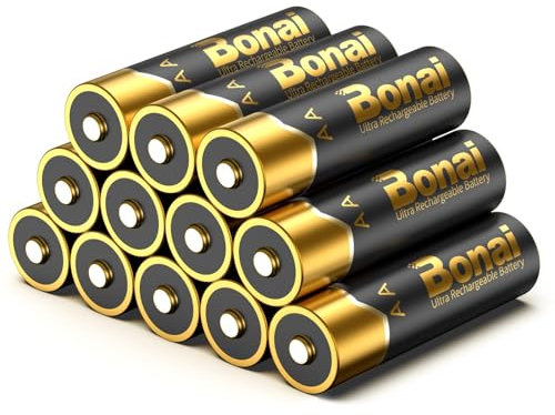BONAI Gold-plated contacts 2800mAh AA rechargeable batteries, 12-pack, 1.2V high-capacity NiMH rechargeable batteries, ready to use after pre-charging.