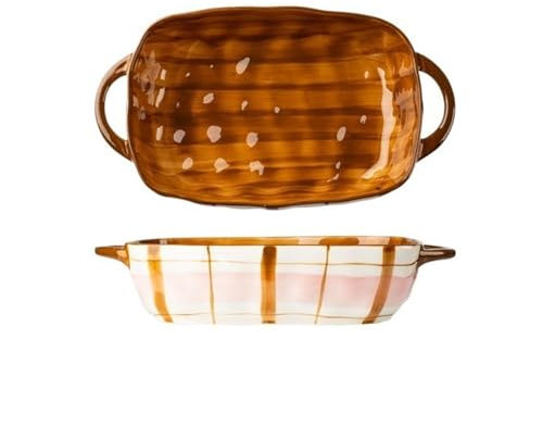 Bandejas para hornear Plato for hornear de cerámica de gran capacidad, 560ML, Hornear en Casa, tazón de arroz, ensaladera, plato de sopa Juego de utensilios para hornear(Pink,1830ml)