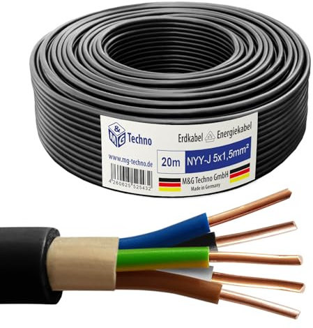 M&G Techno 20m NYY-J 5x1,5 mm² Erdkabel Elektrokabel Beton und Freien Kupfer Made in Germany