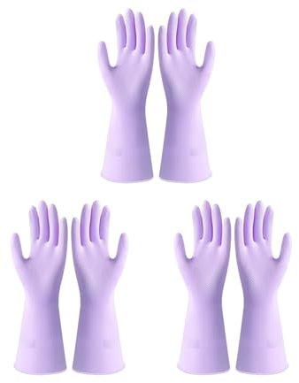 LUNCHS 3 Paare Putzhandschuhe Bequem Und Einfach An- Und Auszuziehen Gummihandschuhe Obstwaschen Haushaltshandschuhe Strukturiert(Purple,S)