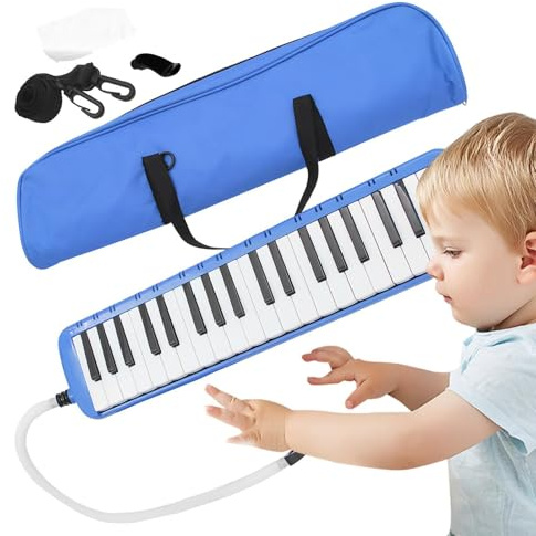 Melodica Kit mit 37 Tasten Melodica Musikinstrument mit 37 Tasten Luftklavier Tastatur Musikinstrument, Tragbares Kinderharmonika-Klavier, lustiges Blas-Keyboard Musikinstrumentenspielzeug für