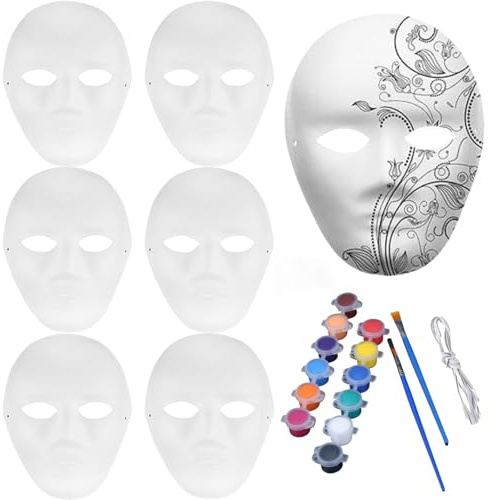 Máscaras de Papel para Pintar Carnaval, Máscara de Pintada para Niños Adultos, Máscaras Pintada a Mano, DIY Máscara Blanca Niños Adultos