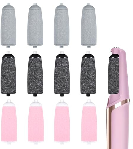PEOVLVN 12 Pieces Pedicures Replacement Heads, Replacement Roller Refill Heads Compatible with Electric Foot File Callus Remover Pedicure Tools for Feet (Black, Gray, Pink)