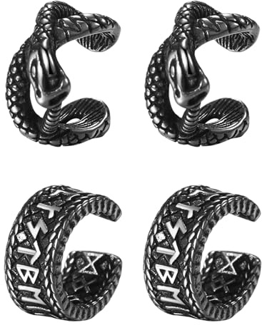 JewelryWe Wikinger Ohrringe Herren Axt Edelstahl Creolen Ohrstecker Mjölnir Ohrhänger mit Vintage Keltischen Knoten Wolf Amulett Wikinger Axt Anhänger Hängende Ohrringe für Mann Freund Silber