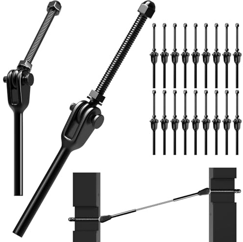 RiaYer Cable Railing Kit Hardware System for Deck Stairs, T316 Stainless Steel 20PC 180° Adjustable Tension End Fitting for 1/8 Wood/Metal Post Wire Rope