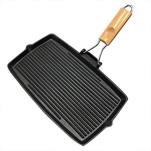 Griddle Pans,Griddle Pan Grill with Folding Handle, Cast Iron Rectangular, with Double Boilers,for Steak or BBQ,Black