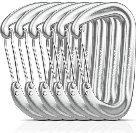 6 Piezas Mosqueton Aluminio Mosquetones 12KN (1200KG) Mosquetón Grande Elección de 7 Colores para Fijación de Hamaca, Aire Libre para Senderismo, Camping y Mochileros (Plata)