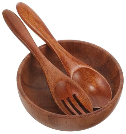 Cabilock Saladier en Bois 8x4cm pour Salade Et Corbeille à Fruits en Acacia Naturel, Léger Et Résistant, Usage Polyvalent Maison Et Restauration, Ensemble avec Cuillère Et Fourchette en Bois