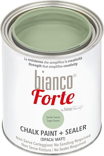 Bianco Forte - Verde Salvia - (1L) Vernice a Gesso con Finitura/Protettivo 2-in-1: Chalk Paint Super Resistente per Mobili, Pareti e Porte – Asciugatura Rapida, Interni/Esterni, Opaca